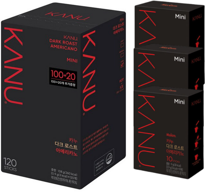 카누 미니 다크로스트 스틱 아메리카노 커피 155T, 1세트, 900mg