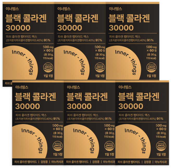이너띵스 블랙 콜라겐 30000 비오틴 식약청 HACCP 인증, 6개, 60정