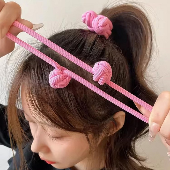 미즈코스 짱짱 매듭 머리끈 두꺼운 헤어끈 포니테일 방울 포인트