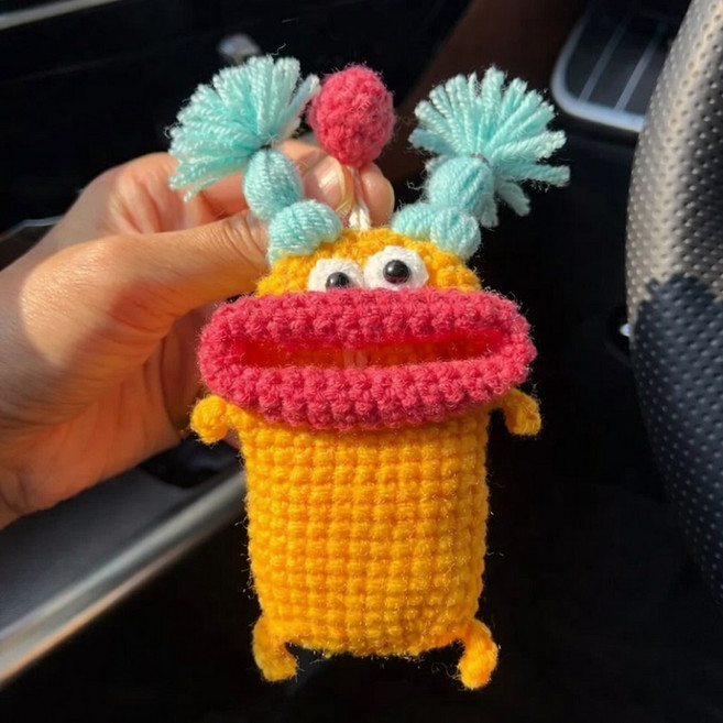 핸드메이드 왕 소시지입술 키홀더 에어팟 파우치 뜨개 자동차키링 보호케이스, 1개, 9.오렌지양갈래