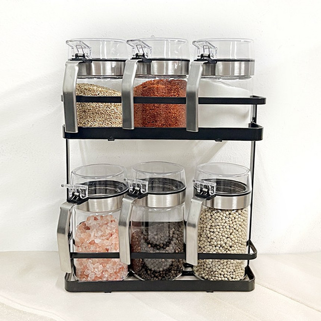 카페로메오 손잡이 양념통 거치대 세트, 1세트, 손잡이양념통 블랙 거치대 세트