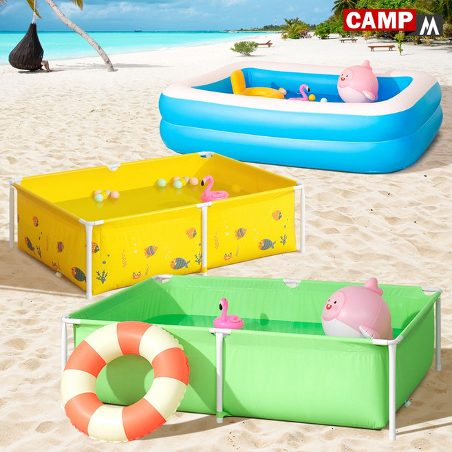 캠프엠 <여름풀장 3종모음> 어린이 테라스 사각 미니 풀장 조립식 이동식 에어 수영장 유아 컬러 볼풀장 가정용 베란다 사각풀 신생아 물놀이 @Blue&YELL 5574014AI98, 3. 미니풀 사각풀장 소형, 1개