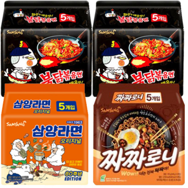삼양 삼양라면 120g x 5P + 불닭볶음면 140g x 5P x 2개 + 짜짜로니 140g x 5P, 20개