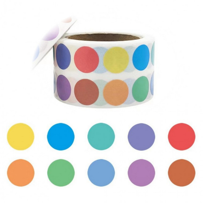 1000매입 10컬러 도트 원형 13mm 스티커, 1세트, 10색혼합(S5136) 1000매