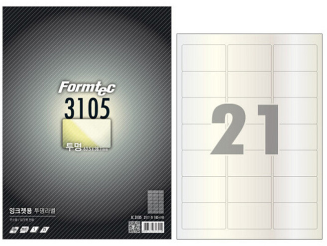 폼텍 전산라벨 IC-3105 잉크젯 투명 라벨지, 1장 21칸, 5개
