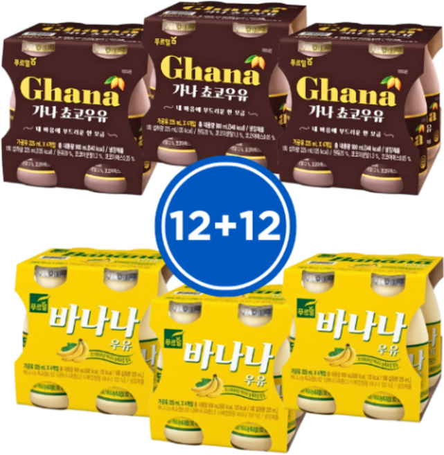 푸르밀 가나초코우유 225ml x 12개입 + 생바나나우유 225ml x 12개입, 1개