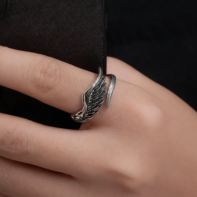 아이루리 와일드 스피릿 날개 오픈 반지 실버925도금 남자 주얼리 데일리 스트릿 패션