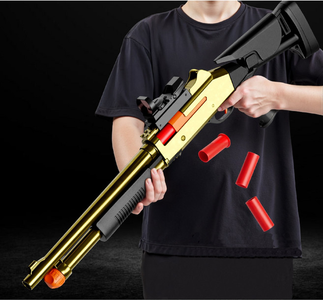 兒童玩具軟彈槍 黑色 80公分 1公斤 自動拋殼 雙通道裝彈 生日禮物, 1個