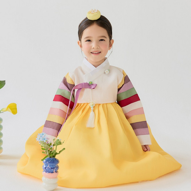 키즈톡톡 은채 여아 한복 (1-8호) *자체제작* 유아 어린이 돌 아기 색동 노랑 키즈 설 명절 추석 한복세트 국산 전통