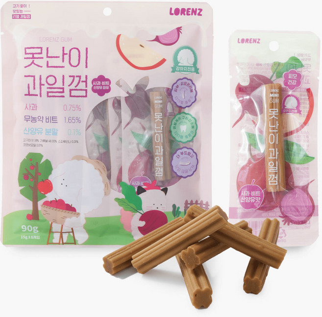 로렌츠 못난이과일껌 강아지 치석 덴탈껌 입냄새제거 개껌, 1개, 90g, 사과비트