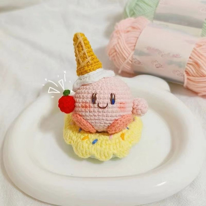 星之卡比 手工編織掛件, 1個, 冰淇淋甜甜圈卡比,材料包