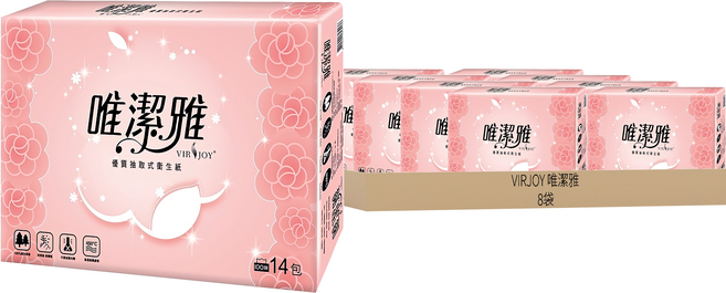 VIRJOY 唯潔雅 抽取式衛生紙 100張, 14包, 8袋