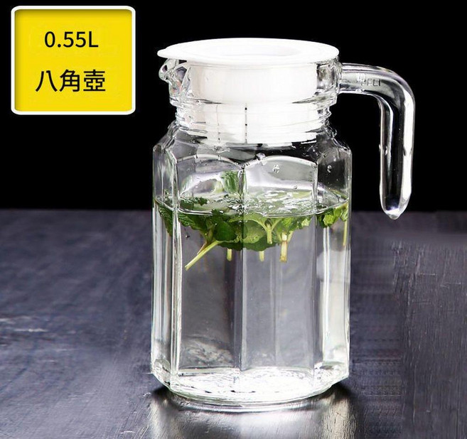加厚無鉛豎條紋玻璃水壺, 0.6升八角壺, 1套, 600ml
