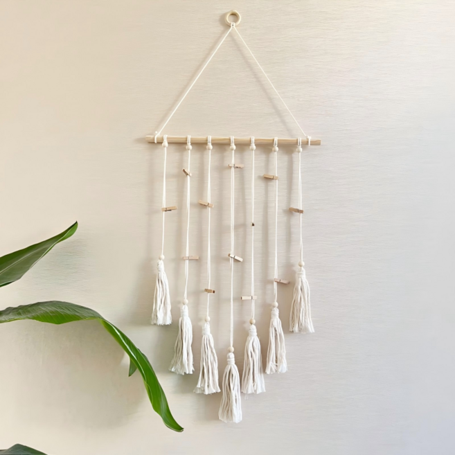 보헤미안 감성 태슬 사진클립 인테리어 벽걸이 장식, 내추럴 아이보리
