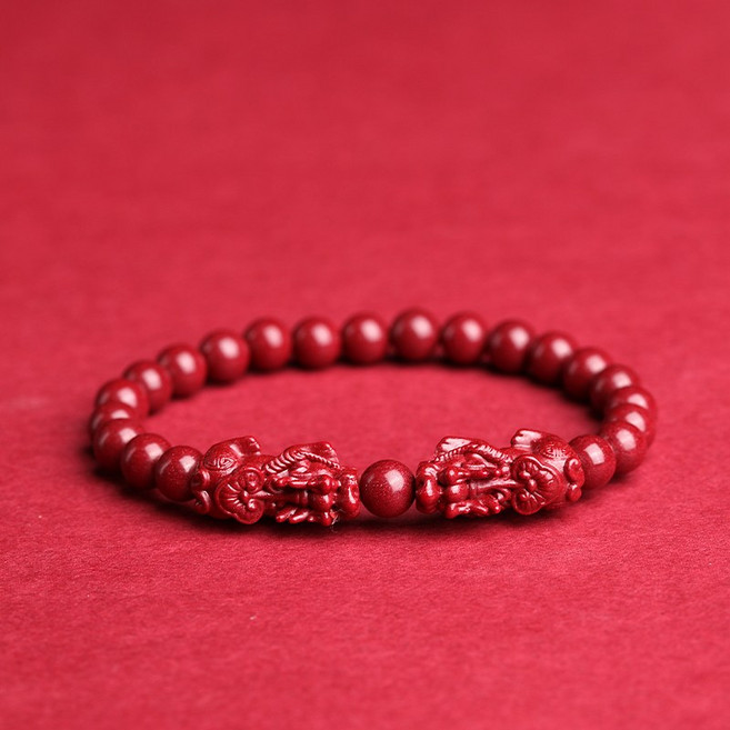 루크 99% 천연 경면 주사 쌍비휴 염주팔찌