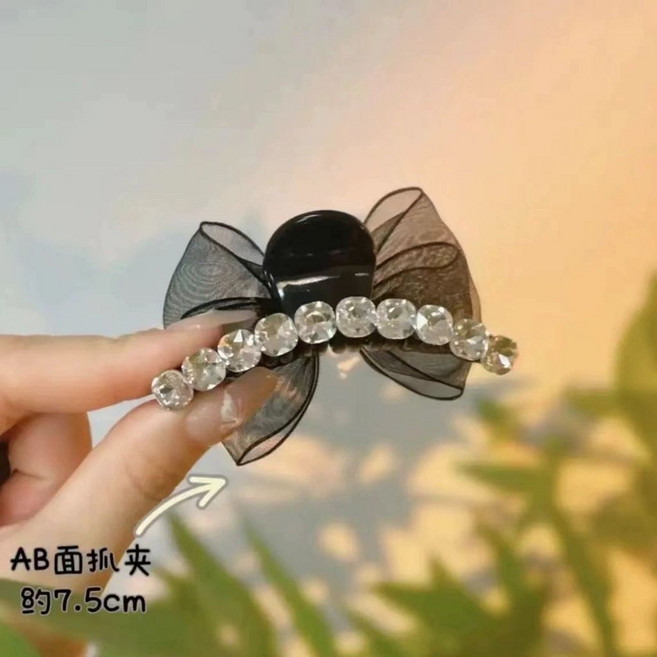 蝴蝶結髮夾，雙面鑽飾，改良版7公分水鑽劉海夾