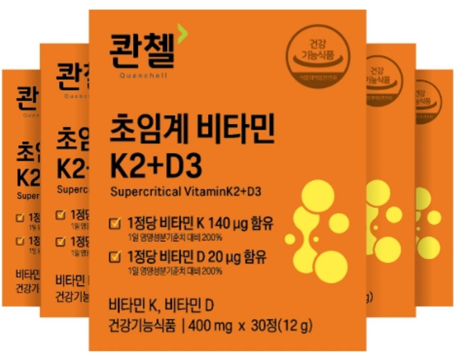 콴첼 초임계 유기인증 비타민K2+D3 200% 메나퀴논 MK-7, 5개, 30정