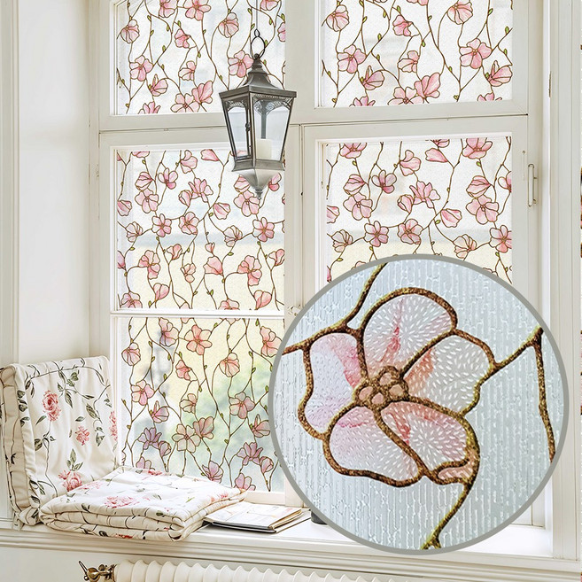 윈도우아트 유니 3D 무점착 스테인글라스 창문시트지, 벚꽃