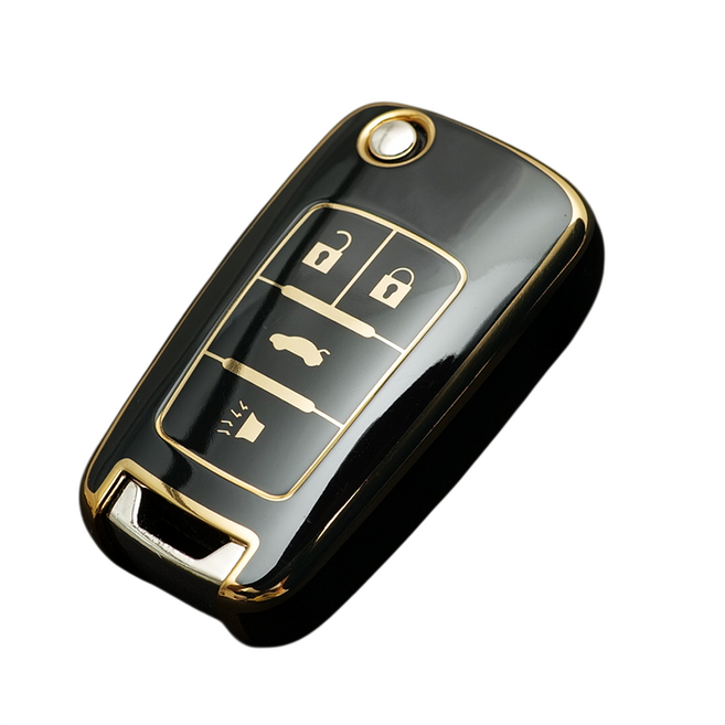 쉐보레 트랙스 스파크 크루즈 말리부 호환 스마트 차 키케이스 키홀더 TPU 키커버 리모컨, TA18-4버튼, 블랙골드