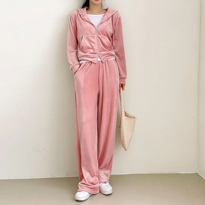 벨벳 트레이닝 세트 4color 후드집업+와이드팬츠