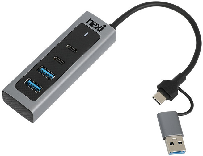 넥시 USB허브 C타입 A타입 듀얼 USB 3.0 4포트 멀티허브 보조전원 초고속 젠더 노트북 PC NX-U3130-4PHP, 1개, 실버