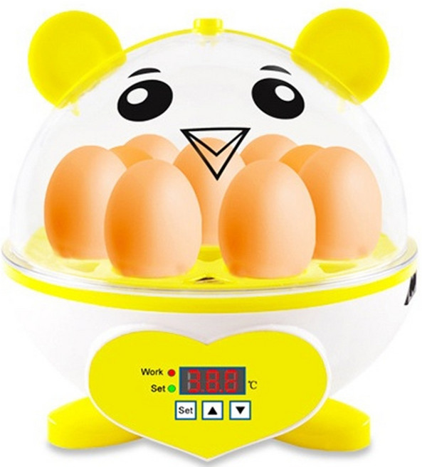 可愛小雞造型迷你孵蛋器 透明上蓋 可設定溫度 閃燈模式, 黃色, 1個