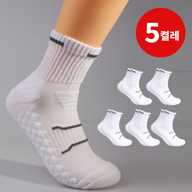 폴링 두꺼운 쿠션 스포츠 양말 장목 화이트 블랙 5켤레