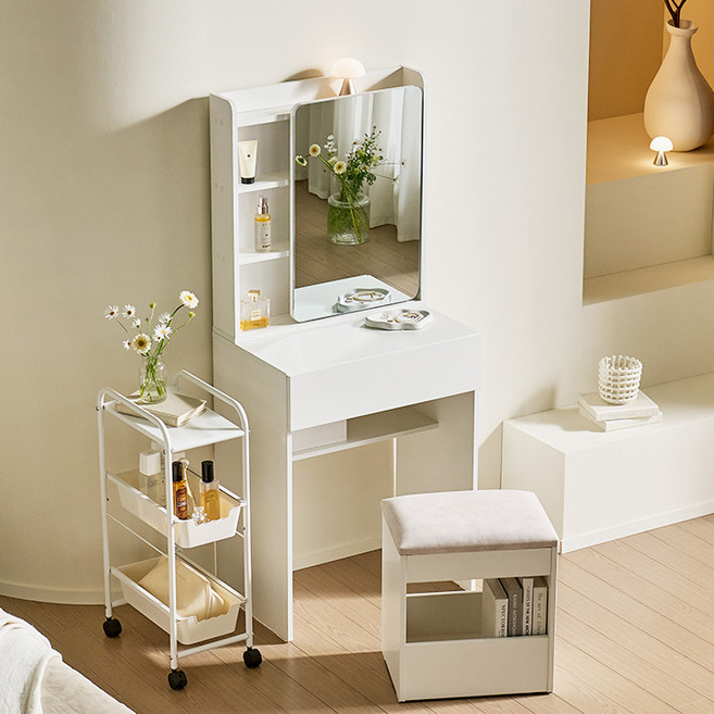 라움디 콘솔 수납 서랍 화장대 600/800/900 슬라이딩 거울 아치형 거울 스툴, 슬라이딩 거울+화장대, 크림화이트