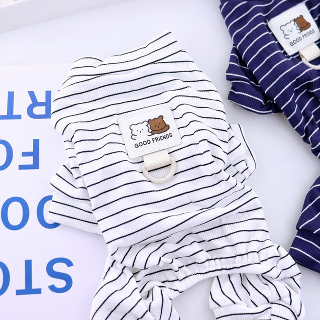 강아지 옷 올인원 스트라이프 사각팬츠, 1개, 흰색