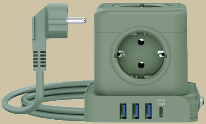 에코너 MT04 큐브 멀티탭 4000W 고용량 전선형 5구 c타입1 usb 3포트 고속충전, 1개, 그린, 1.8m