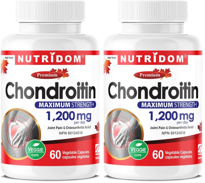 (2병) 캐나다 뉴트리돔 콘드로이친 1200 소연골 콘드로이틴 60베지캡슐 Chondroitin Maximum Strength 1200mg, 2개, 60정