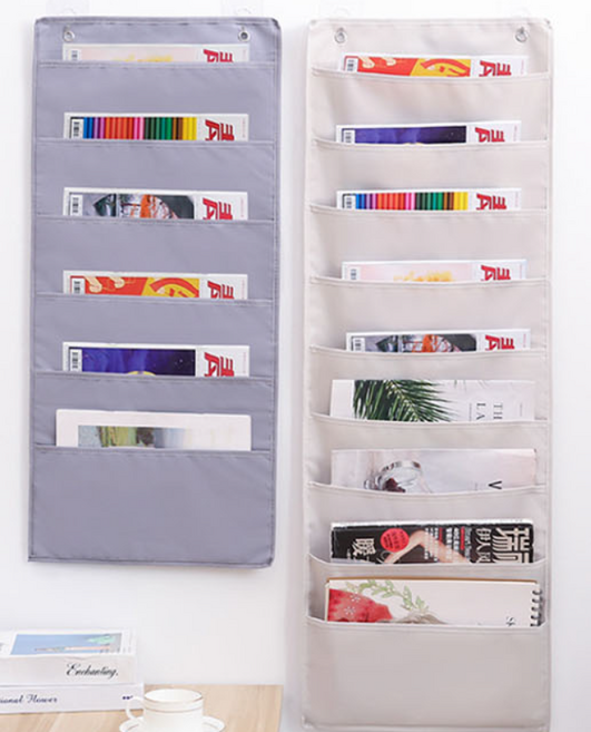 홈팸 패브릭 벽걸이 책꽂이 서류함 수납 3단 6단 9단 포켓 파우치 1개, 그레이