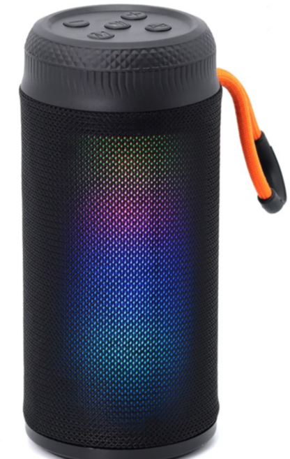 블루투스 V5.3 TWS LED 무선 스피커 텀블러형 USB 재생 FM 라디오 핸즈프리 통화 마이크 차박 캠핑용 휴대용, 블랙
