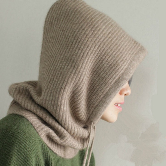 니트 바라클라바 캐시미어 울 모자 여자 스카프 여성용 넥워머 봄 가을 겨울 후드 목토시