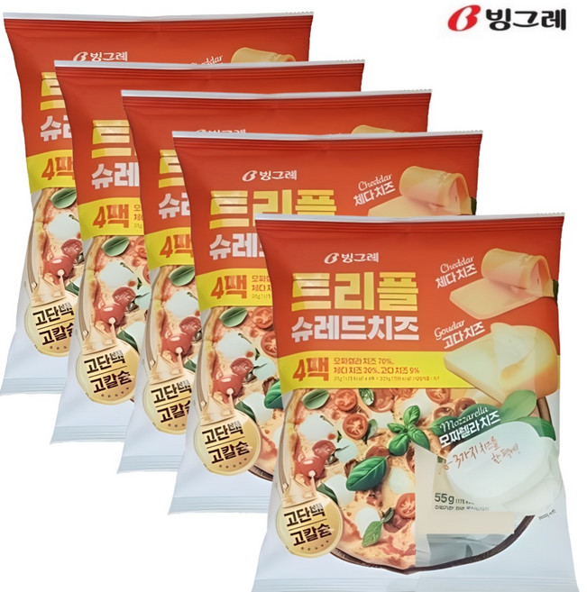 빙그레 트리플 슈레드 치즈, 5개, 220g