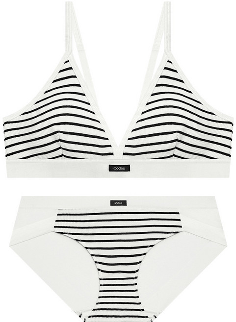 모노 스트라이프 골지 브라렛 햄팬티 세트_화이트