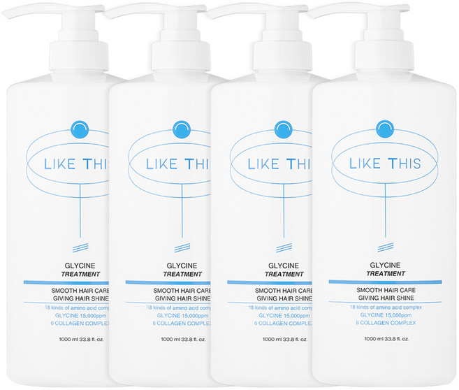 LIKE THIS 손상모발 집중케어 탄력 윤기개선 15 000PPM 글라이신 헤어 트리트먼트, 1L, 4개