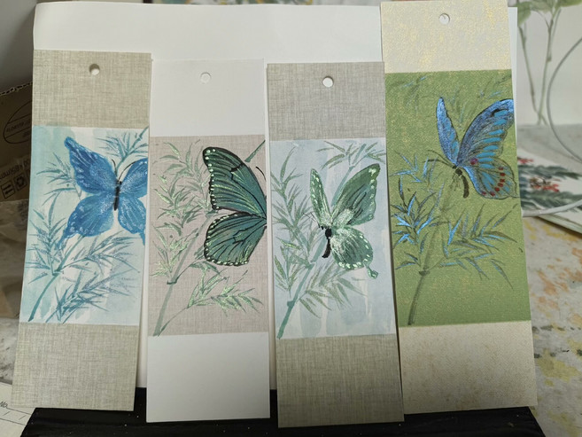 手工藝品 手繪國畫 蝴蝶 竹子 古風 書籤, 參考詳情頁