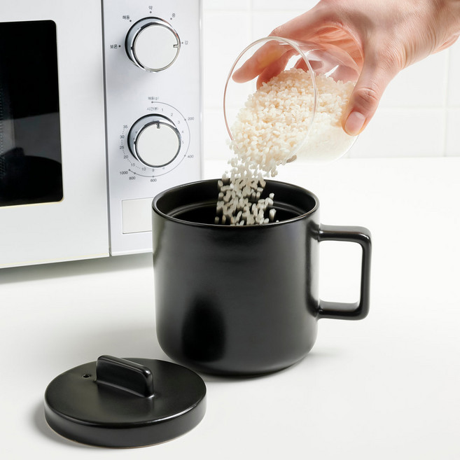 JAJU 전자레인지용 1인 도자기 밥솥_650ml_블랙 438931, 블랙