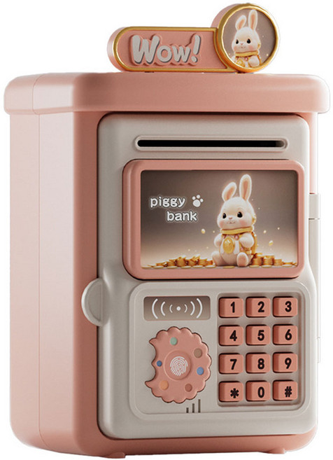 에코럭키 디지털 미니 금고 저금통 비밀번호 카드 열림, 1개, 피기 자동 금고저금통-토끼