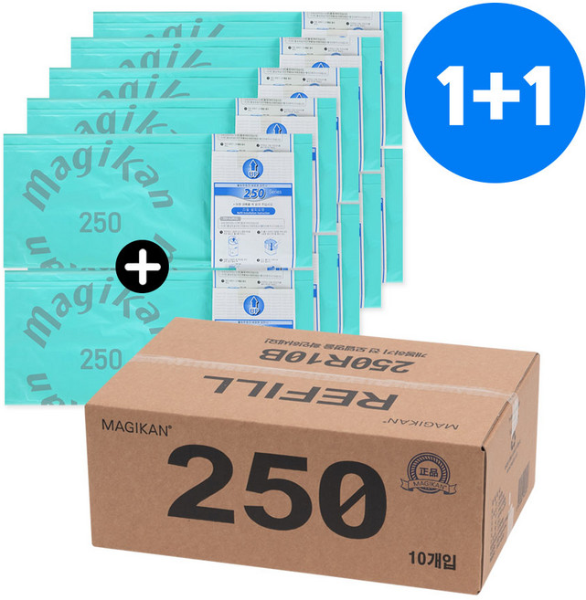 1+1 매직캔 리필 봉투 250 10개입 250R10G(5+5) 베이비파우더향 (호환 M250NS M250A MJ250 MH250 ME250PW), 10개, 21L
