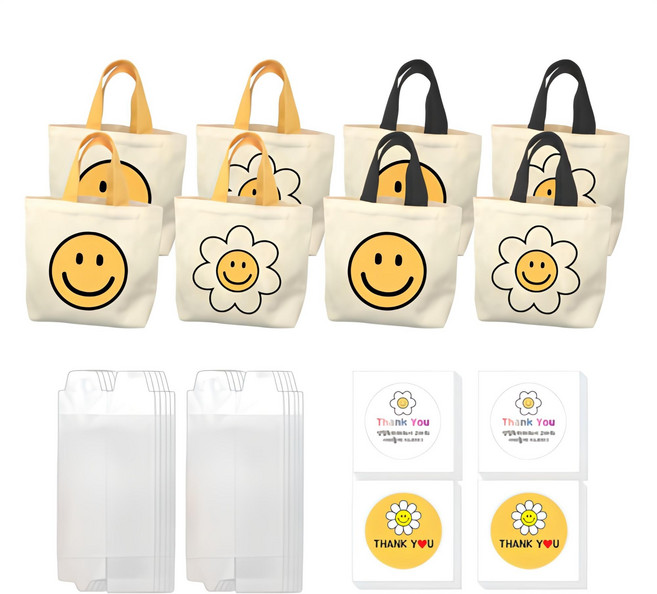 스마일 데이지 에코백 어린이집 생일선물+상자+스티커2P 세트, 혼합색상, 8세트