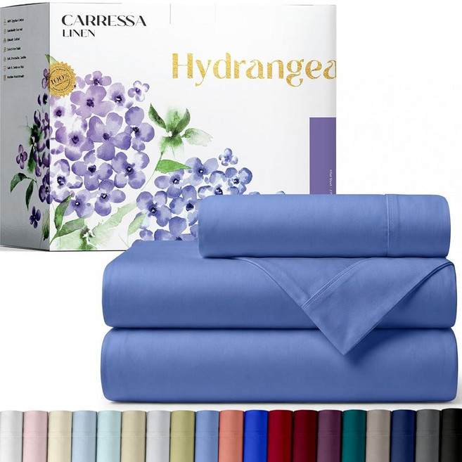 Carressa Linen 100% 이집트 면 프린트 침대 시트 - 600 시리즈 3피스 트윈 시트 세트 호텔 럭셔리 새틴 침대 시트 40.6cm(16인치) 딥 포켓 소프트, 08: 마린 블루