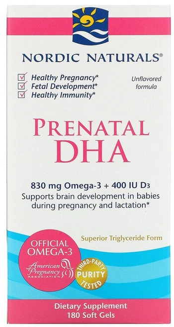 Nordic Naturals 노르딕내추럴스 Prenatal DHA 830mg 오메가3+400IU D3 180캡슐, 180정, 1개 - 쿠팡