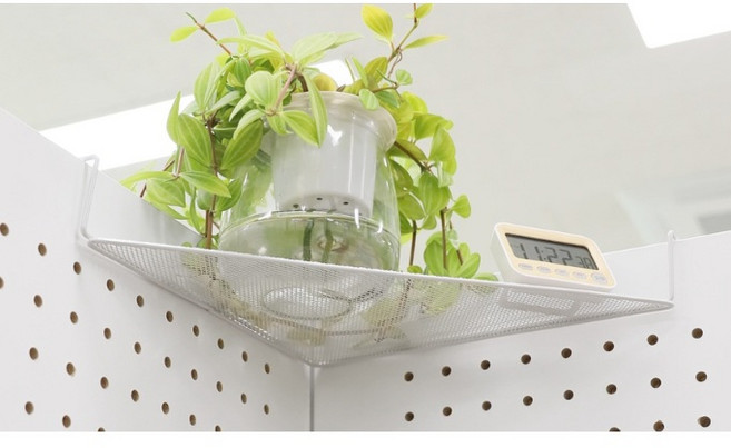 회사 사무실 데스크 사무용품 화분 보관 메탈 선반 파티션 코너랙, 실버