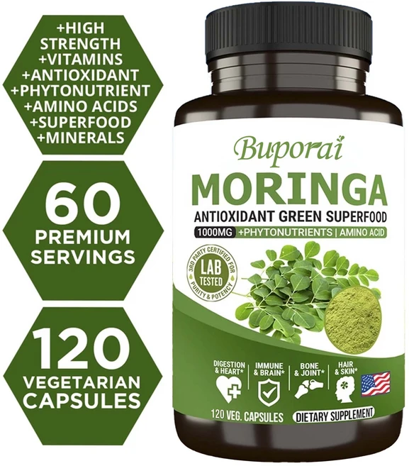 모링가 잎 1000mg 보충제 - 항산화 슈퍼푸드 파우더 - 에너지 피부 혈당 면역 (120캡슐), 1개, 120정 - 쿠팡