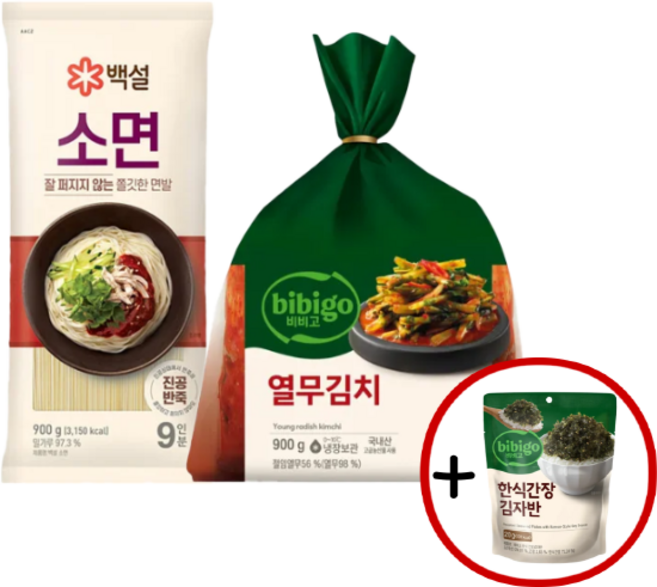 (꾸리미) 열무비빔김치세트 (비비고 열무김치 900g+백설 소면 900g+한식간장 김자반 20g), 1개, 900g