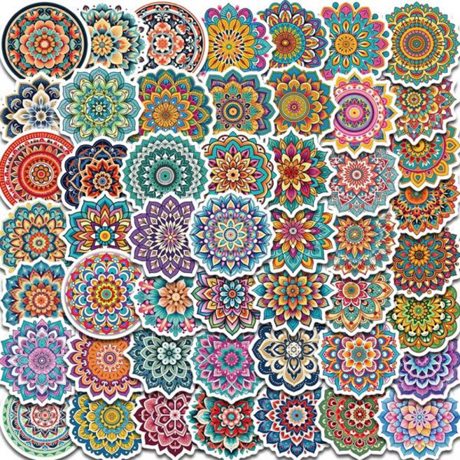 50PCS 멋진 만다라 꽃 스티커 꽃 그림 노트북 낙서 장식 레트로 수하물 스케이트 보드 방수 전사 술, 01 50PCS