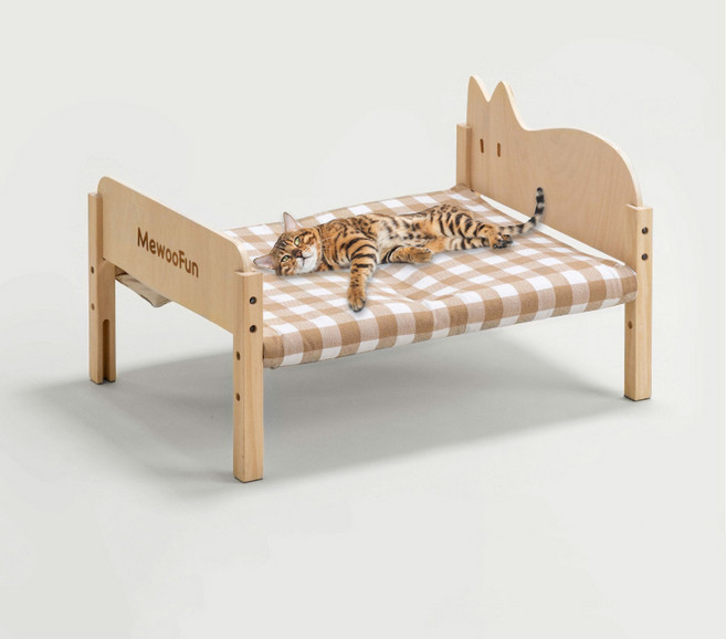 헤라우스점핑 반려동물 꿀잠 연결 원목 침대, 고양이, 브라운