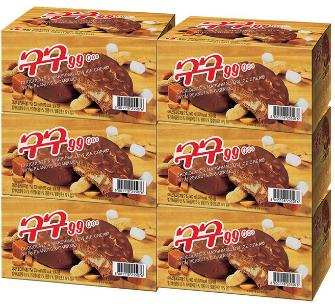 롯데푸드 구구 벨기에초코 한박스 아이스크림, 6개, 500ml